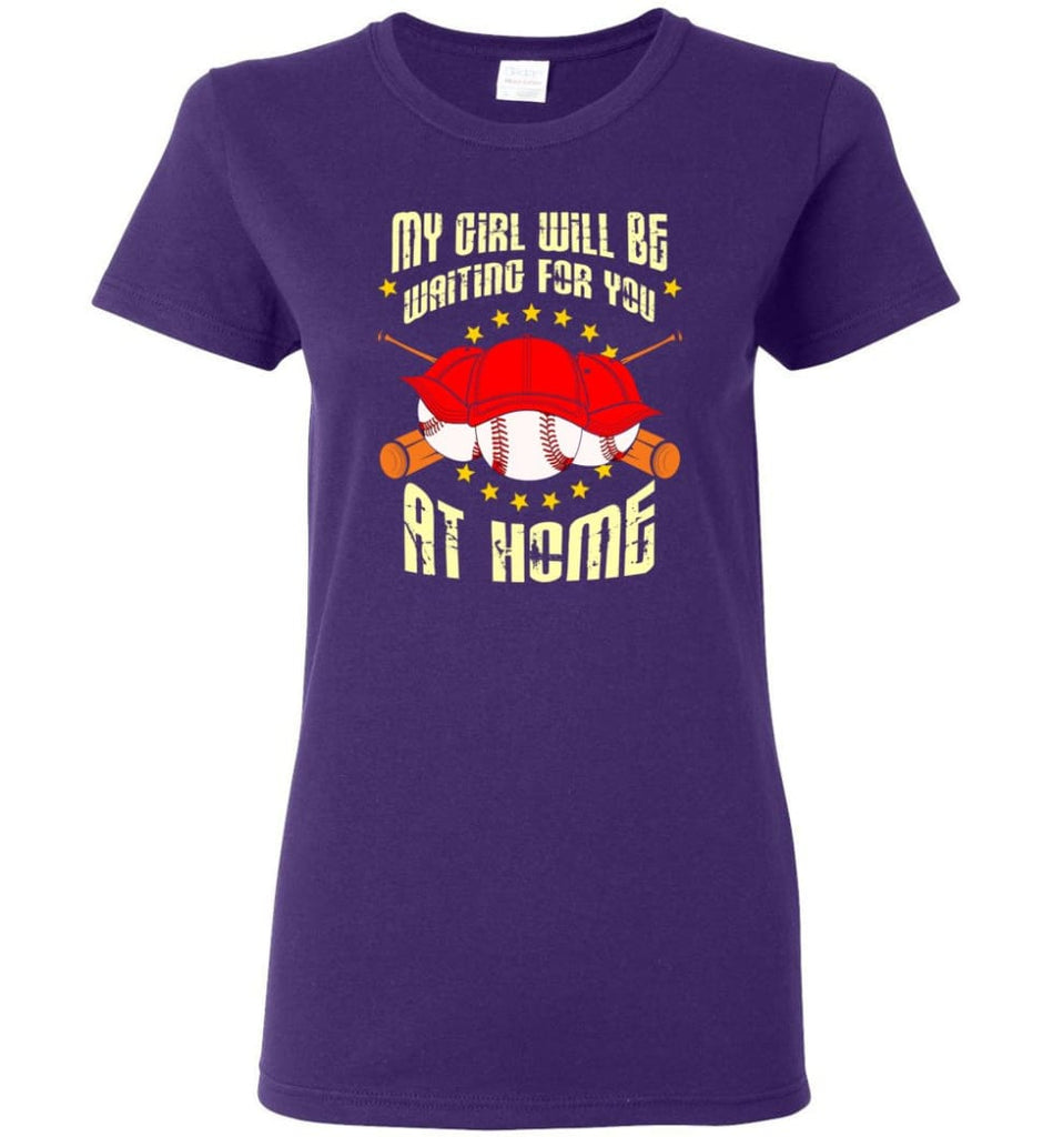 Funny Fastpitch Softball Shirt My Girl Waiting for You At Home Women Tee - Purple / M