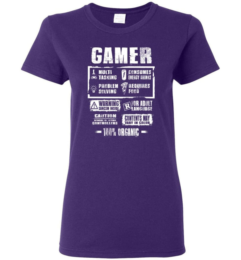 Funny Gamer Label Shirt Funny Gift for Who love Video Game Gamers Gaming Addicted Women Tee - Purple / M