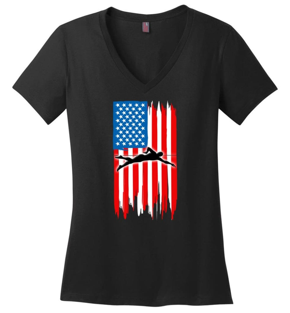Golf With American Flag Ladies V-Neck - Black / M