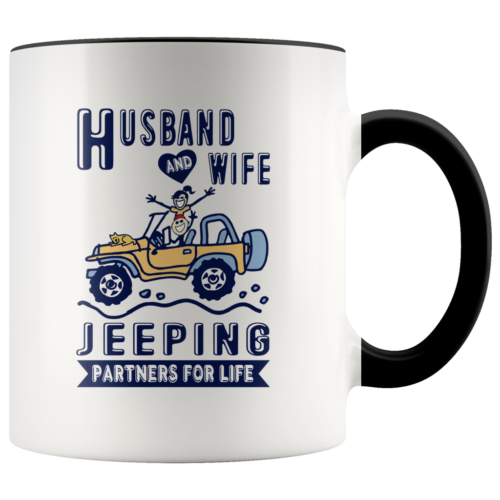 Husband And Wife Jeeping Partners For Life Funny Jeep Couple Lover Gift Premium Accent Mug