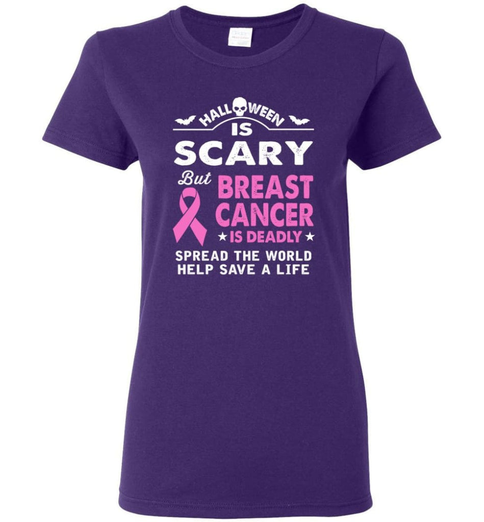 Halloween Is Scary But Breast Cancer Is Deadly Women Tee - Purple / M