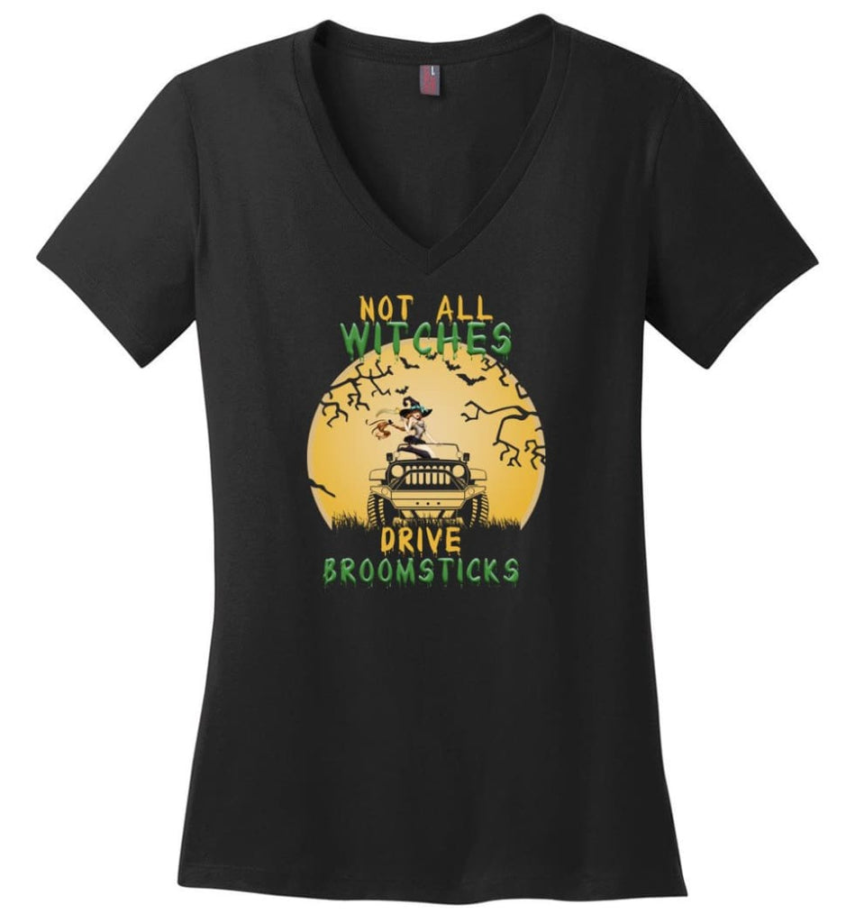 Halloween Not All Witches Drive Broomsticks Jeep Lover - Ladies V-Neck - Black / M - Ladies V-Neck