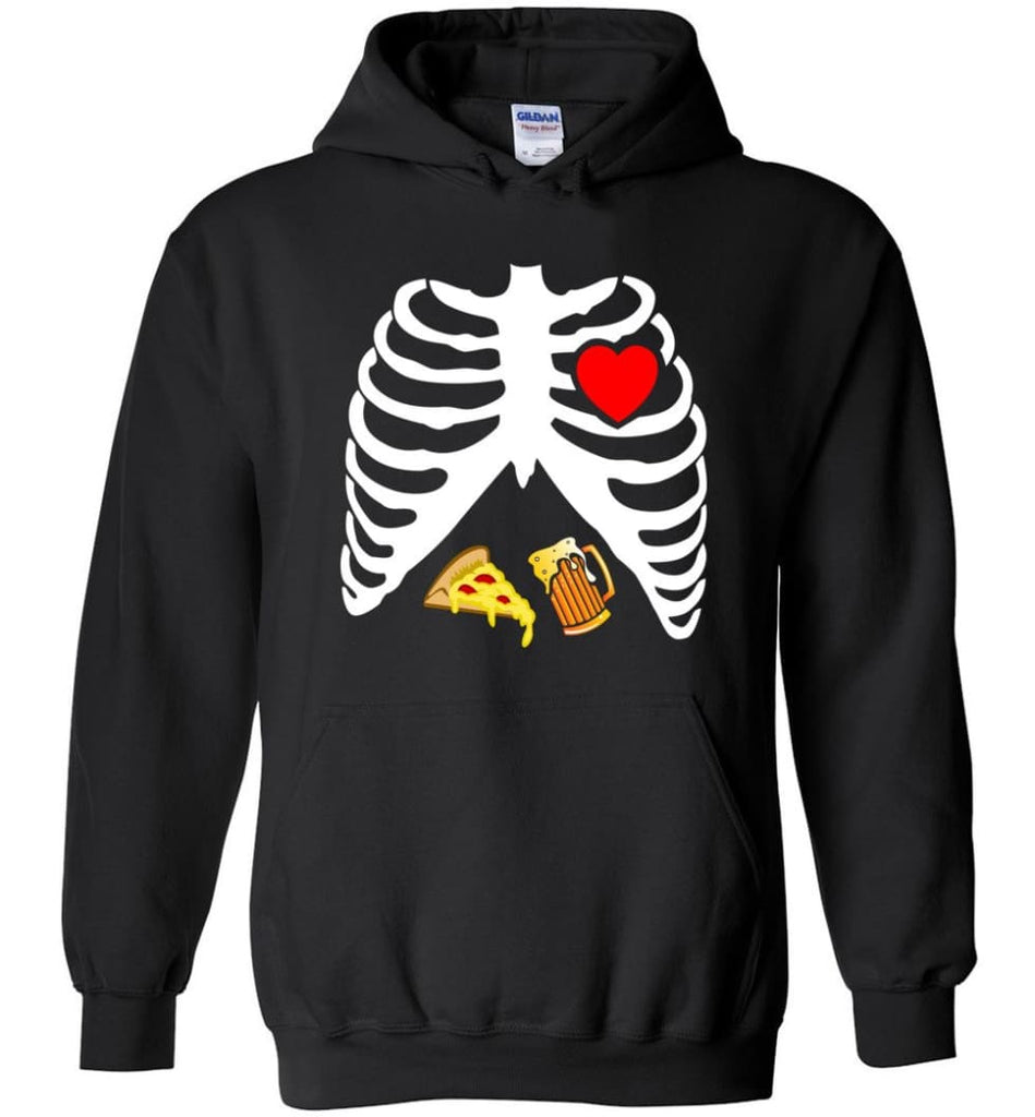 Halloween Skeleton Maternity Pizza & Beer Hoodie - Black / M