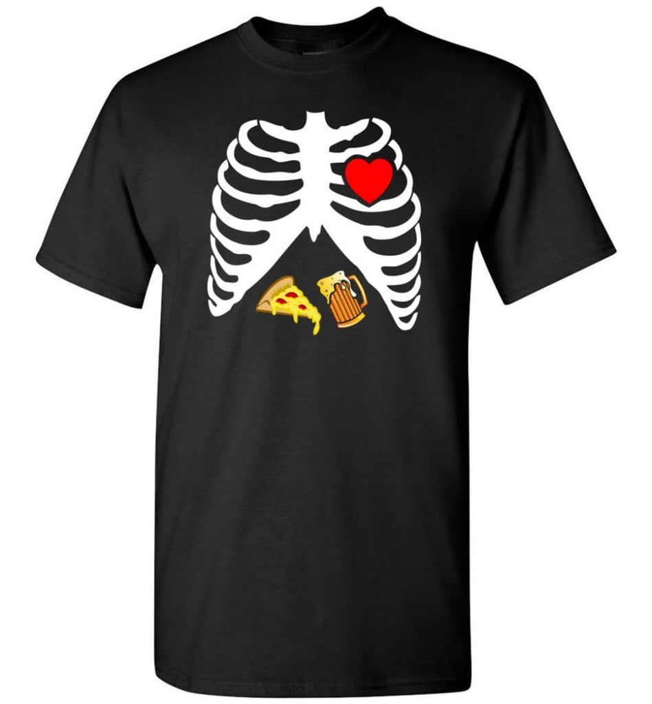 Halloween Skeleton Maternity Pizza & Beer T-Shirt - Black / S