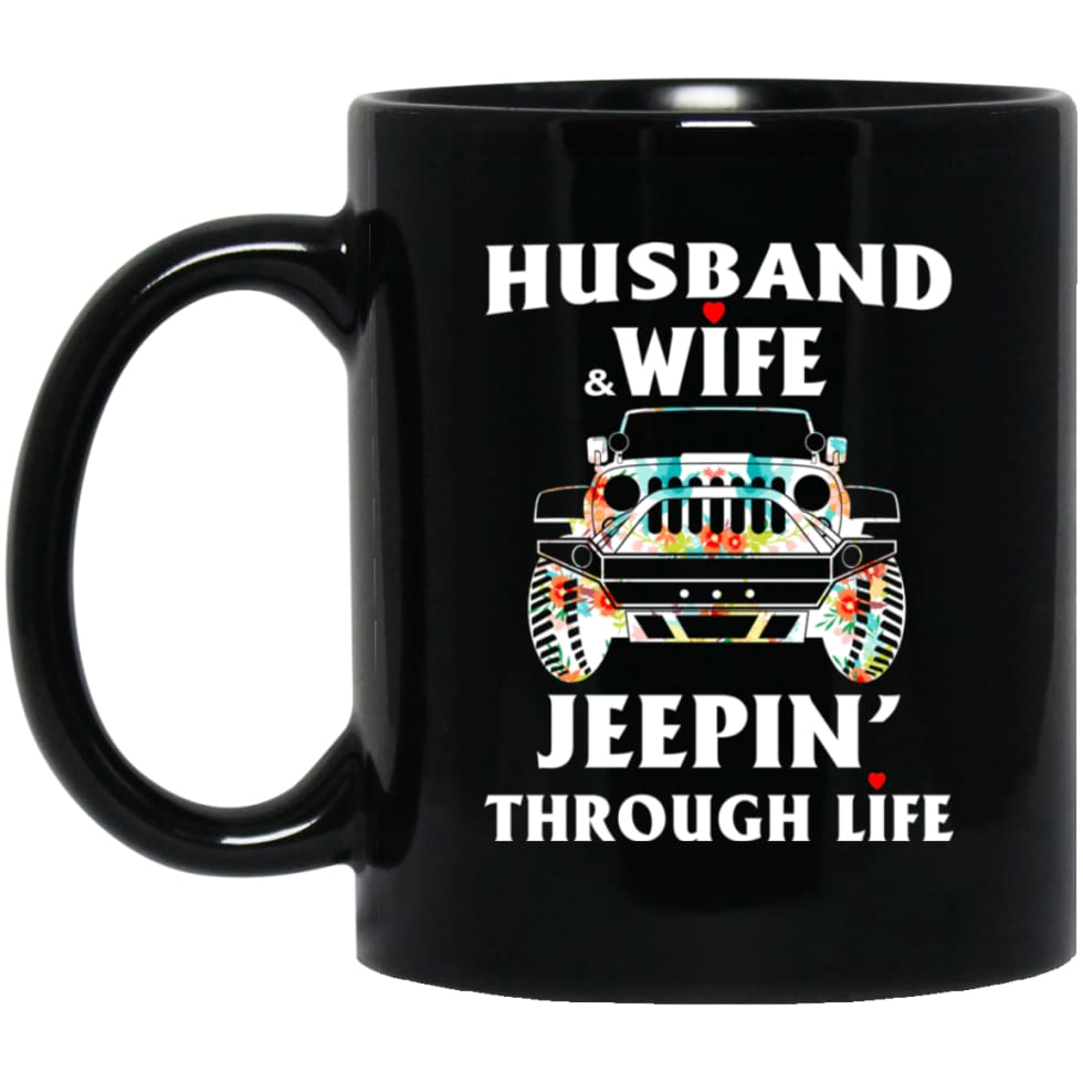 Husband And Wife Jeeping Through Life 11 oz Black Mug - Black / One Size - Drinkware
