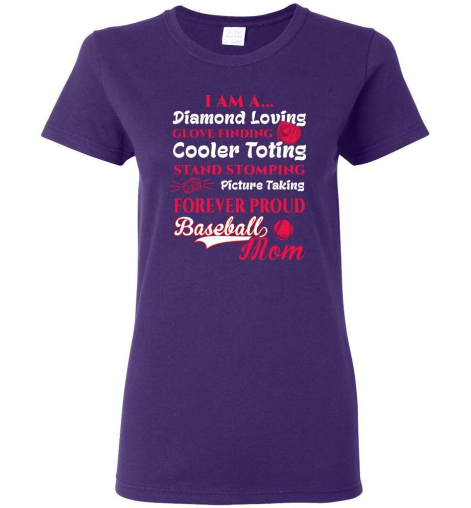 I Am A Diamond Loving Glove Finding Baseball Mom Women Tee - Purple / M
