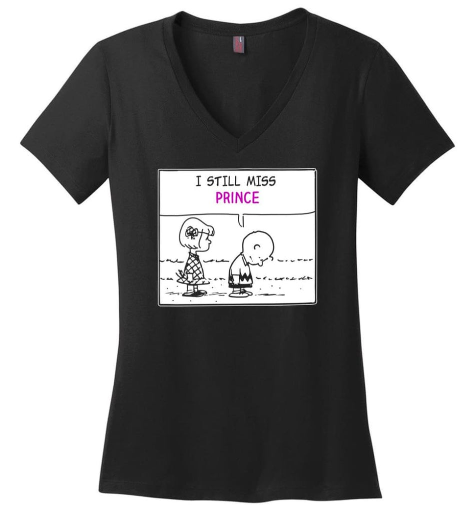 I Still Miss Prince T Shirts Where Can I Buy Prince Purple Rain Jacket Ladies V-Neck - Black / M