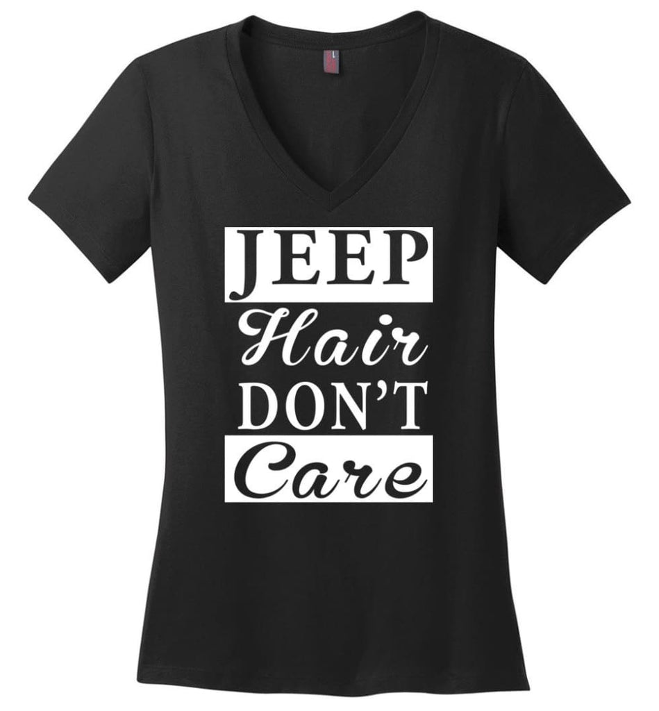 Jeep Hair Dont Care Funny Youth Jeep Shirt For Jeep Owner Or Lover Ladies V Neck - Black / M - womens apparel