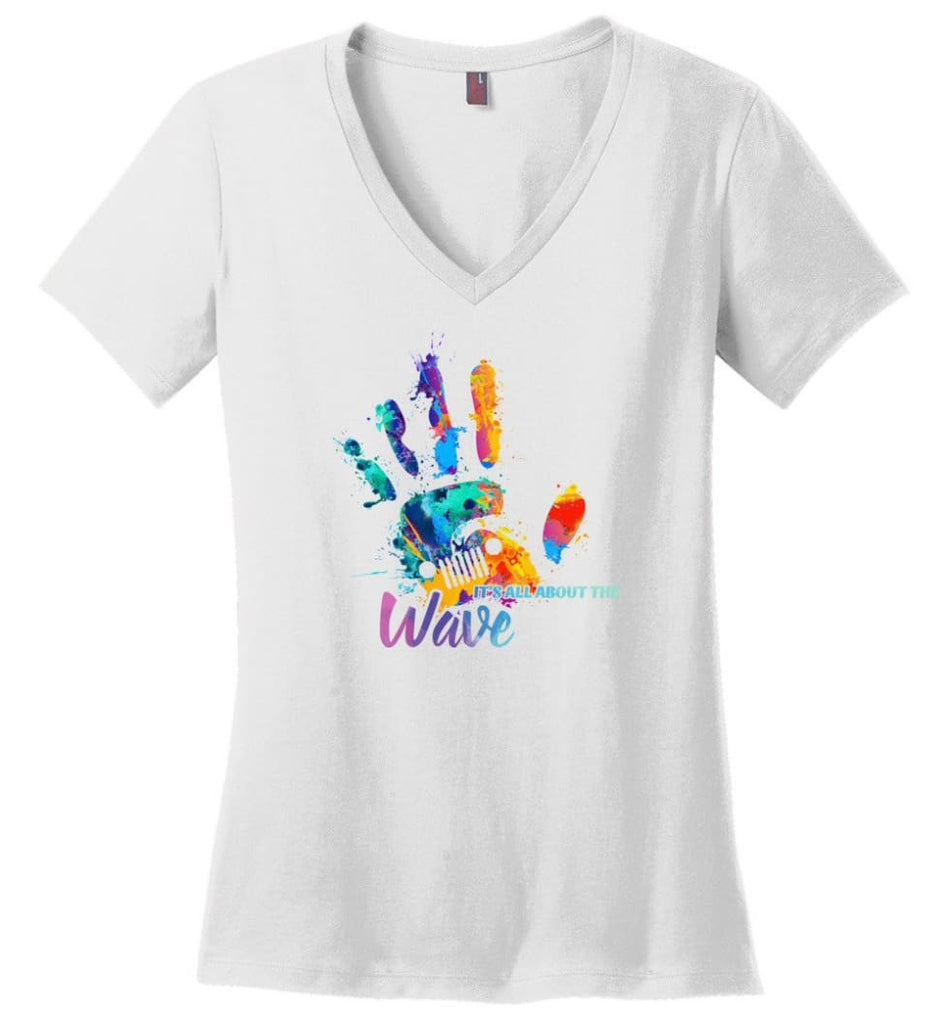 Jeep Hand Wave It’s All About Wave - Ladies V-Neck - White / M - Ladies V-Neck