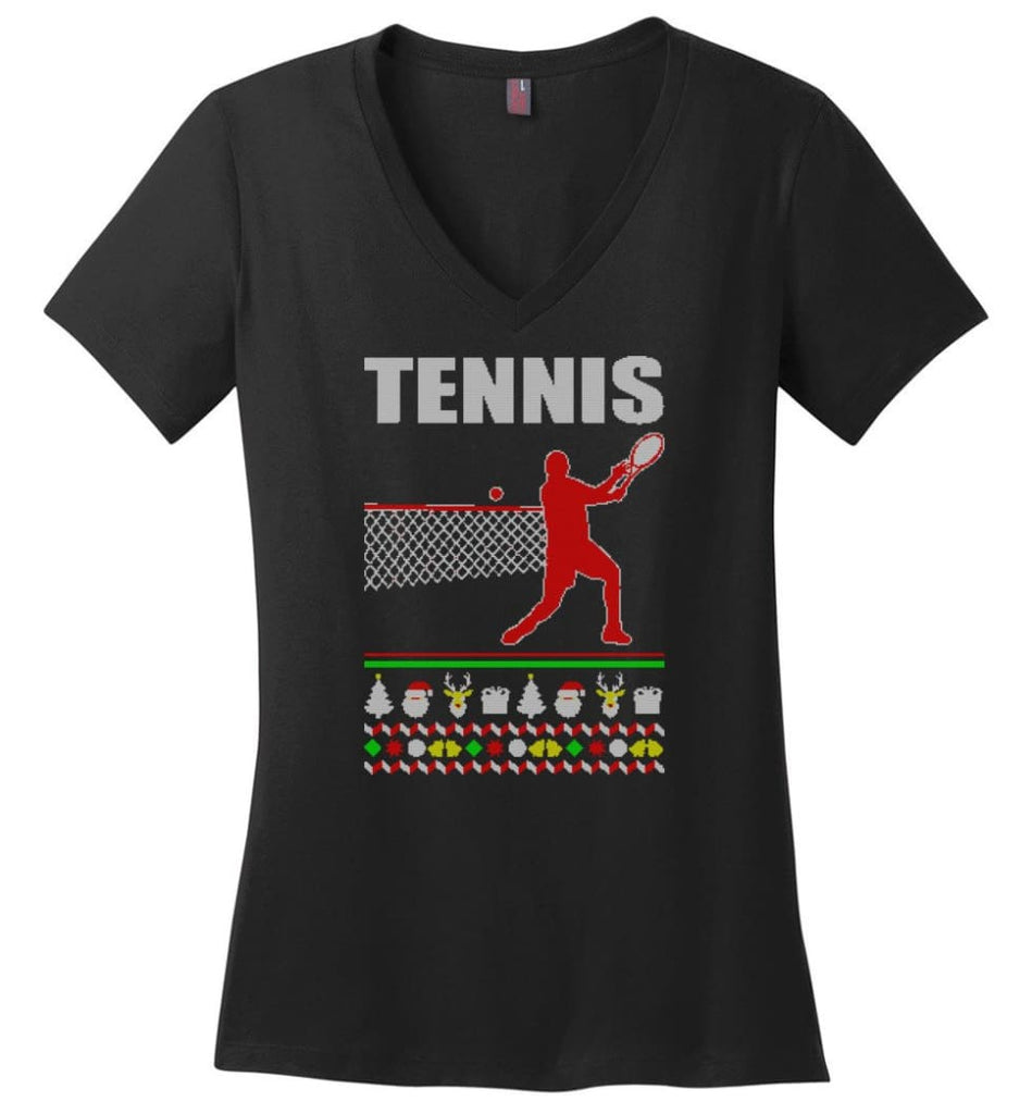 Lacrosse Ugly Christmas Sweater Ladies V-Neck - Black / S
