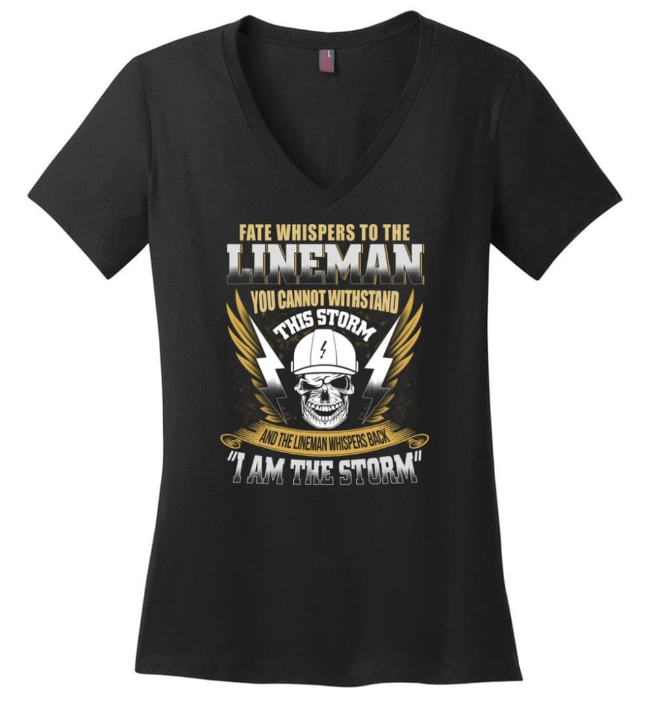 Lineman The Storm Shirt Lineman Christmas Sweater Power Lineman Tee Shirts Ladies V-Neck - Black / M