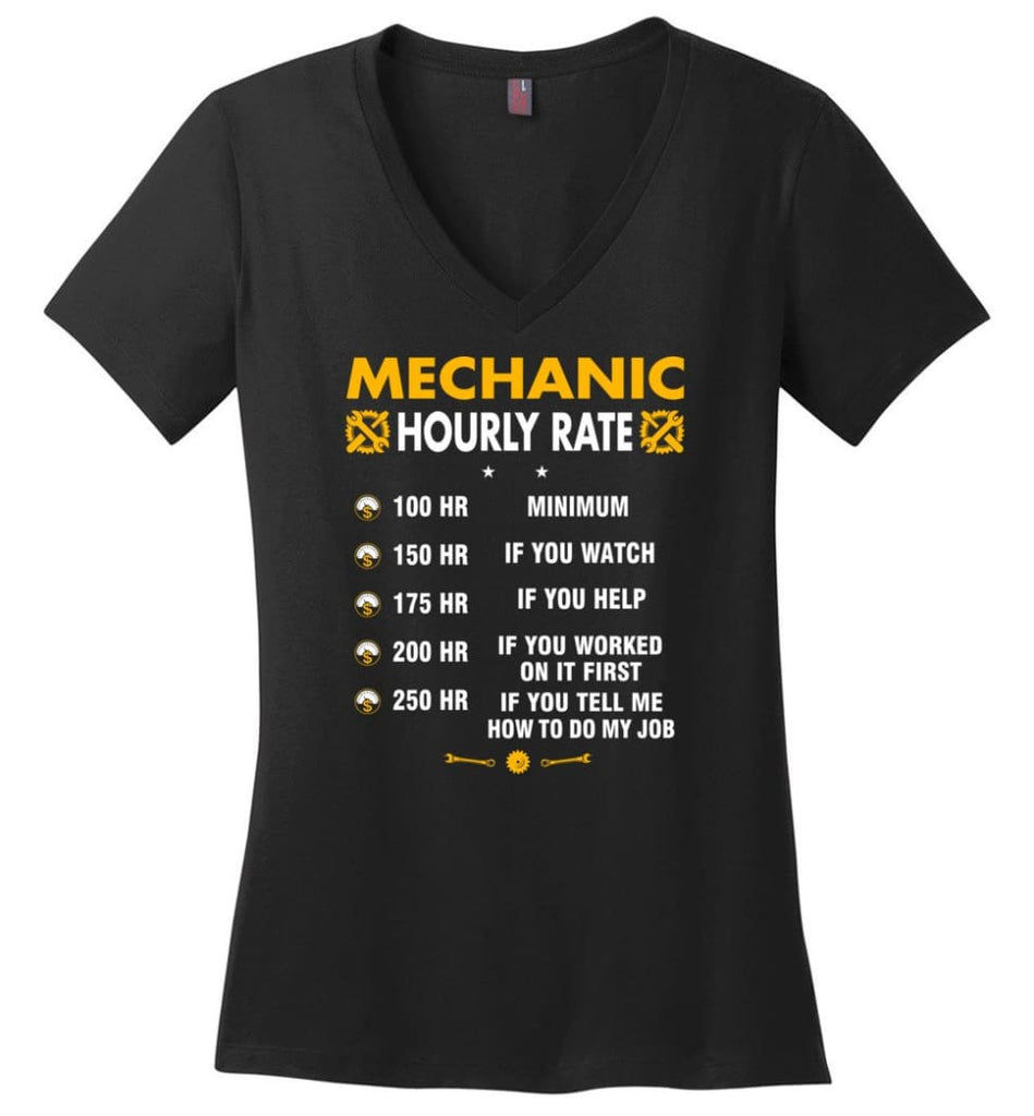 Mechanic Hourly Rate Funny Mechanic Ladies V-Neck - Black / M