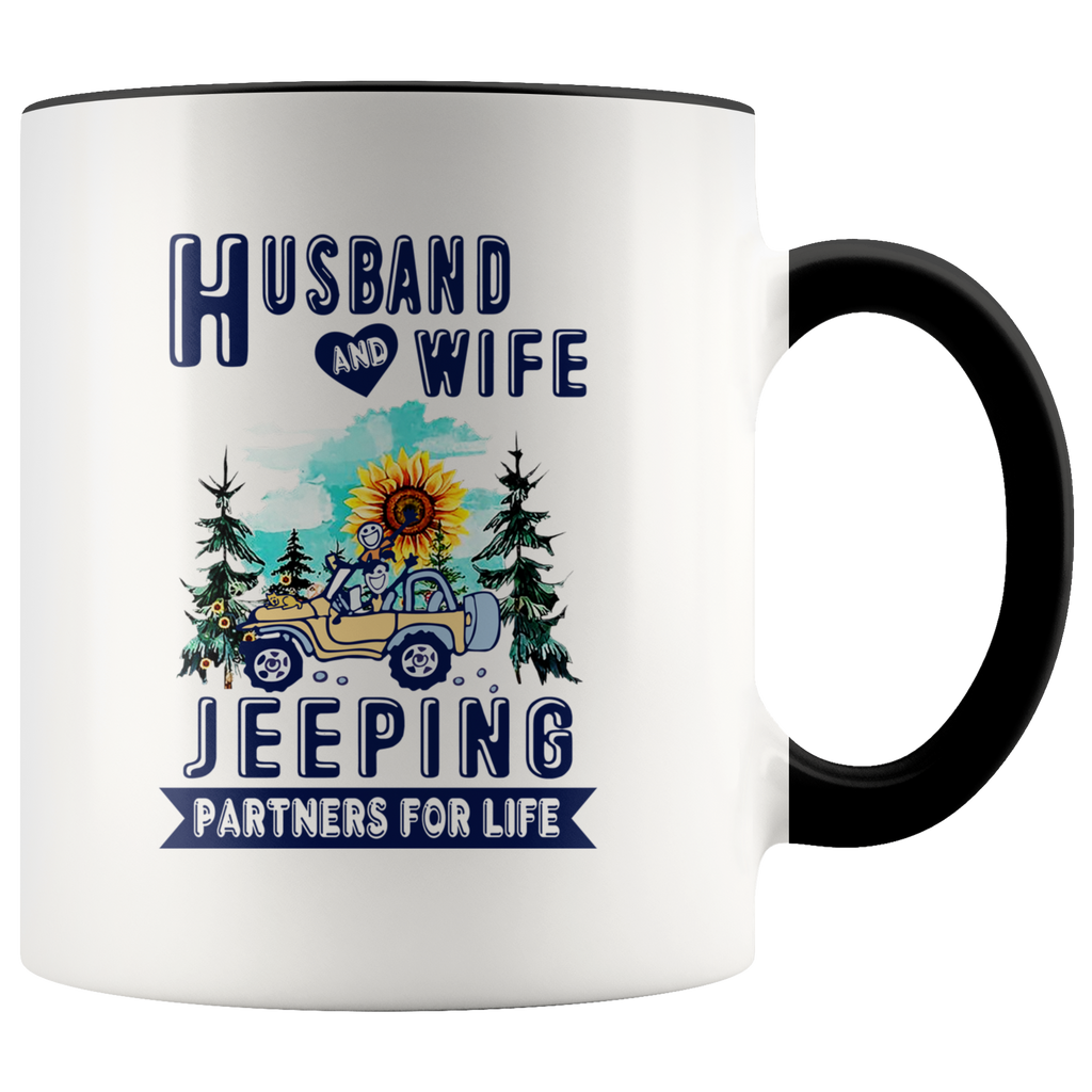 Husband And Wife Jeeping Partners For Life Funny Jeep Couple Lovers Gift Premium Accent Mug