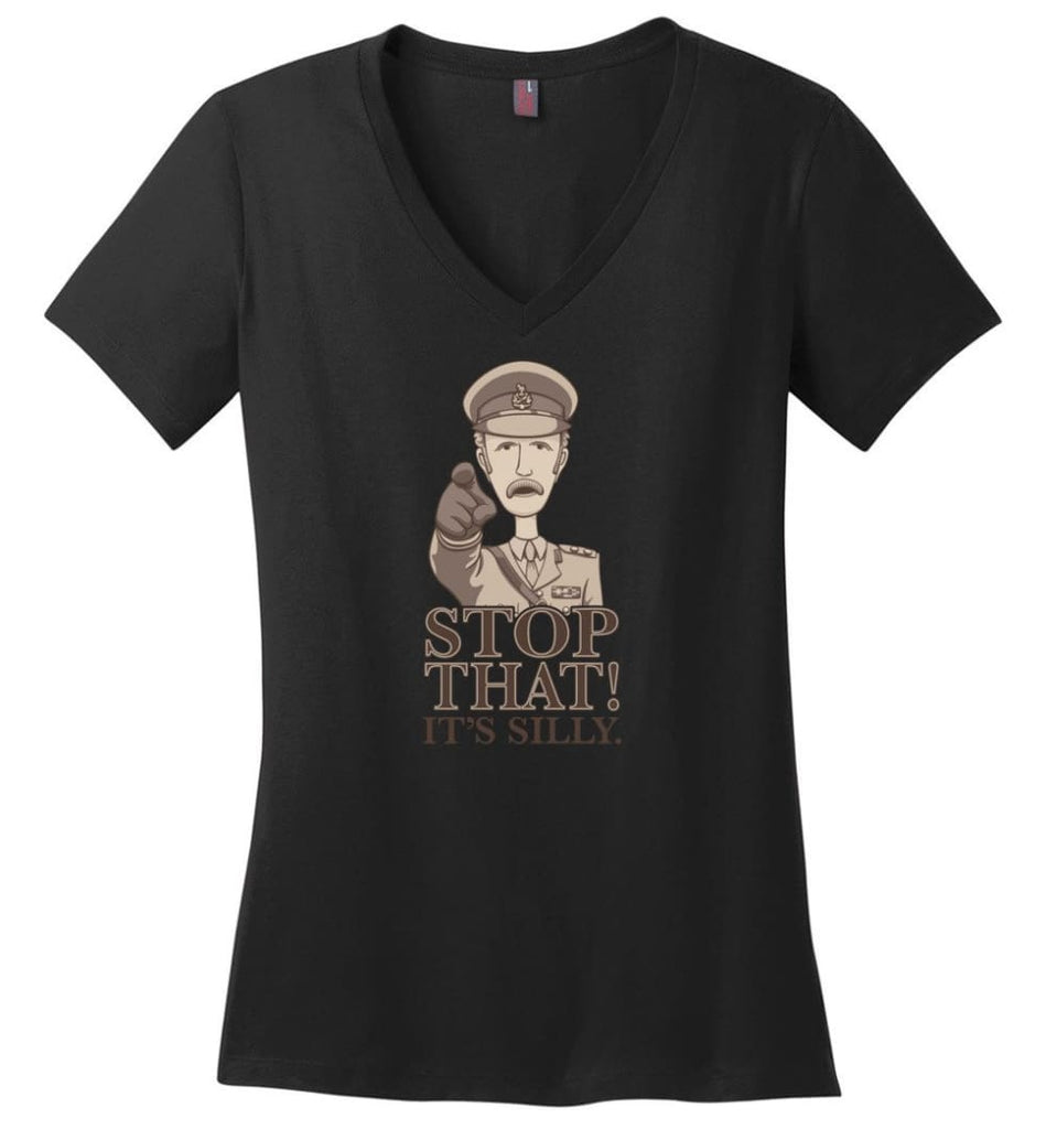 Stop That It’s Silly Monty Python T Shirt - Ladies V-Neck - Black / M