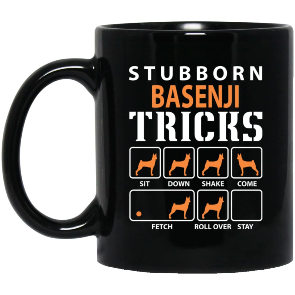 Stubborn Basenji Tricks Funny Dog Gift 11 oz Black Mug - Black / One Size - Drinkware
