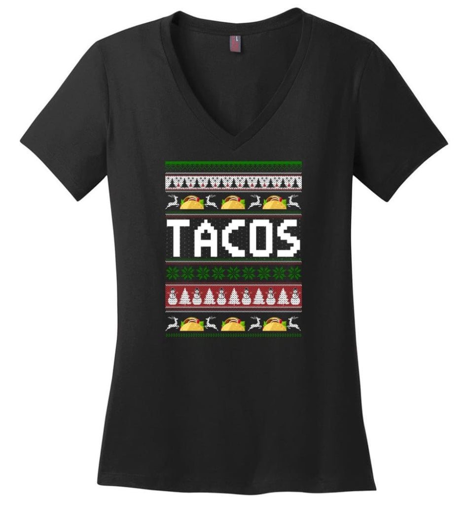 Tacos Ugly Christmas Sweater Sweatshirt Hoodie - Ladies V-Neck - Black / M
