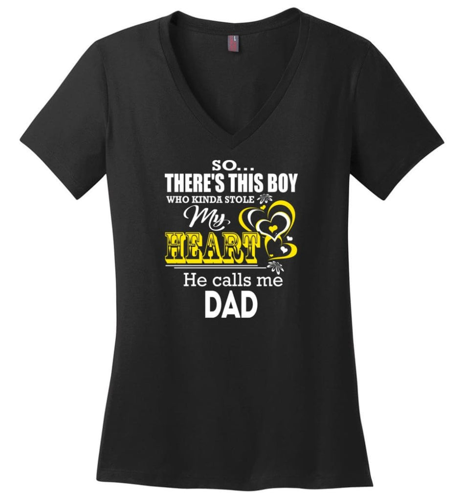 This Boy Who Kinda Stole My Heart He Calls Me Bigbop Ladies V-Neck - Black / M