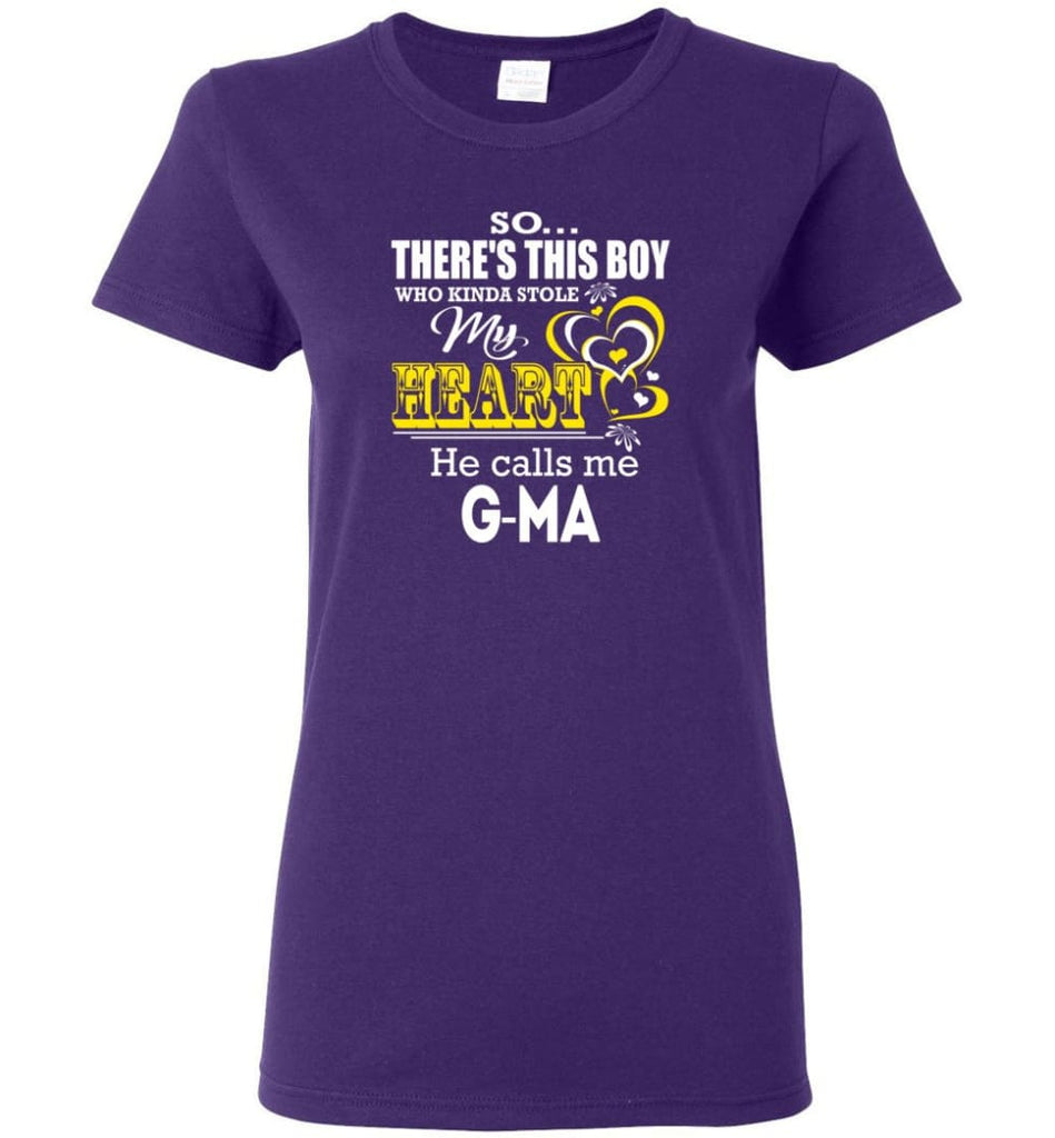 This Boy Who Kinda Stole My Heart He Calls Me G ma Women Tee - Purple / M