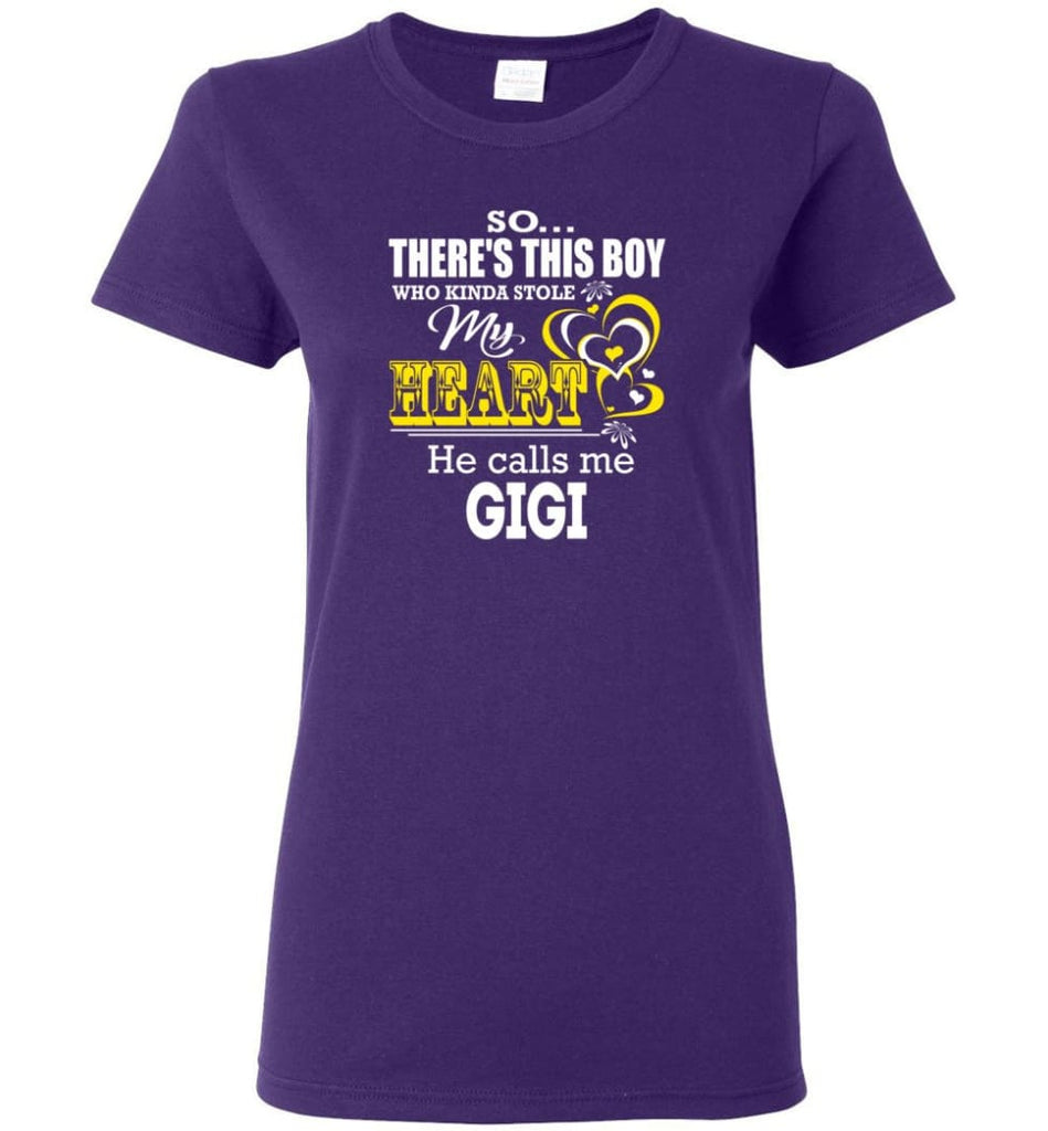 This Boy Who Kinda Stole My Heart He Calls Me Gigi Women Tee - Purple / M