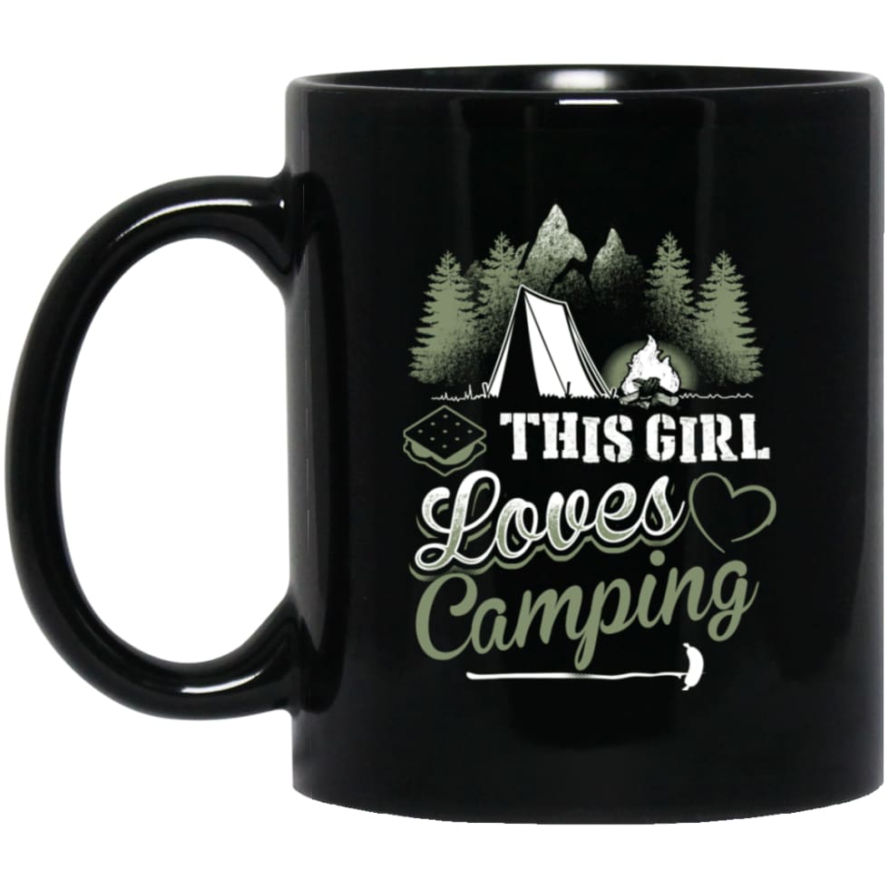 This Girl Lover Camping Funny Happy Gift for Camper 11 oz Black Mug - Black / One Size - Drinkware