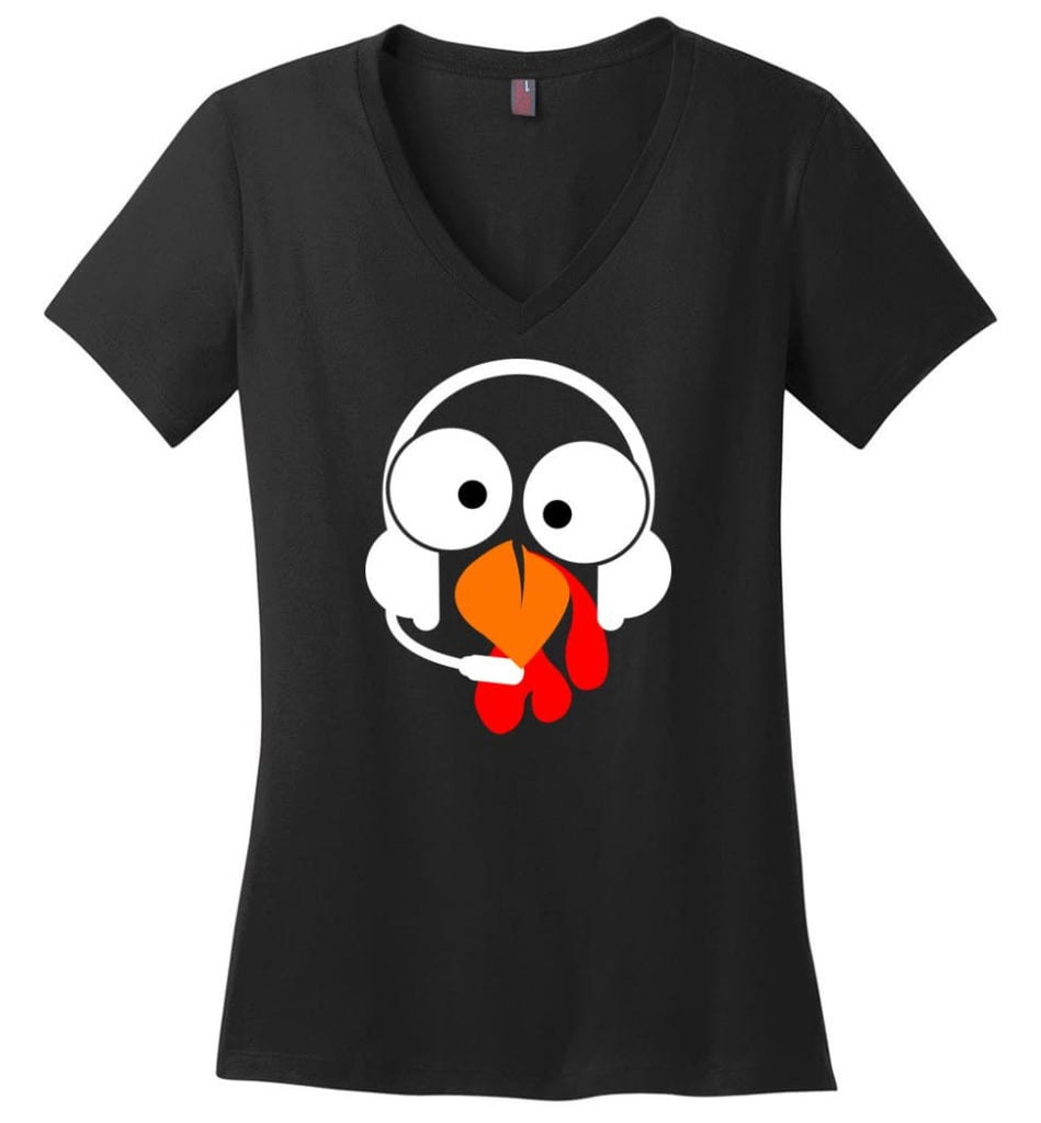 Turkey Face Dispatcher Thanksgiving Gifts Ladies V-Neck - Black / M