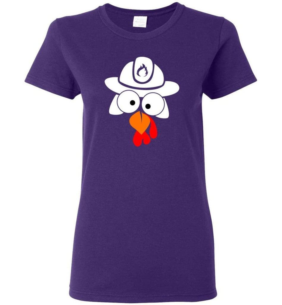 Turkey Face Firefighter Thanksgiving Gifts Women Tee - Purple / M