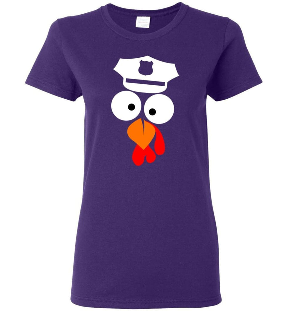 Turkey Face Police Thanksgiving Gifts Women Tee - Purple / M