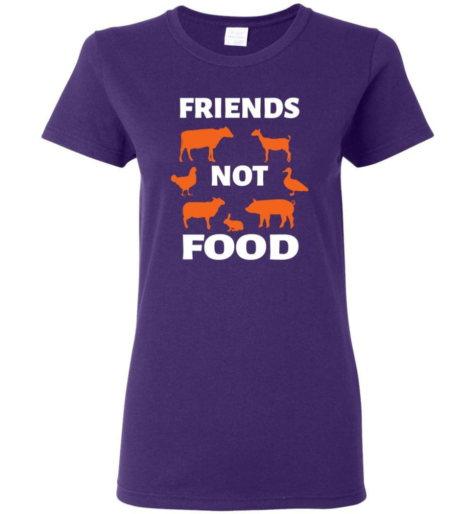 Vegan Vegetarian Shirt Animal is Friends Not Food Women Tee - Purple / M