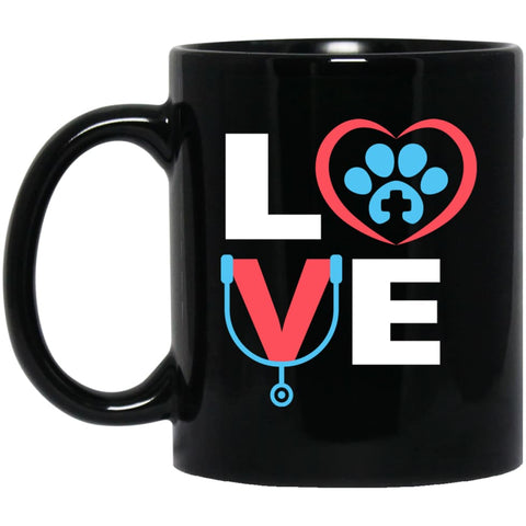 Veterinarian Gift Love Dog Pet Lover Best Vet Tech Gift 11 oz Black Mug - Black / One Size - Drinkware