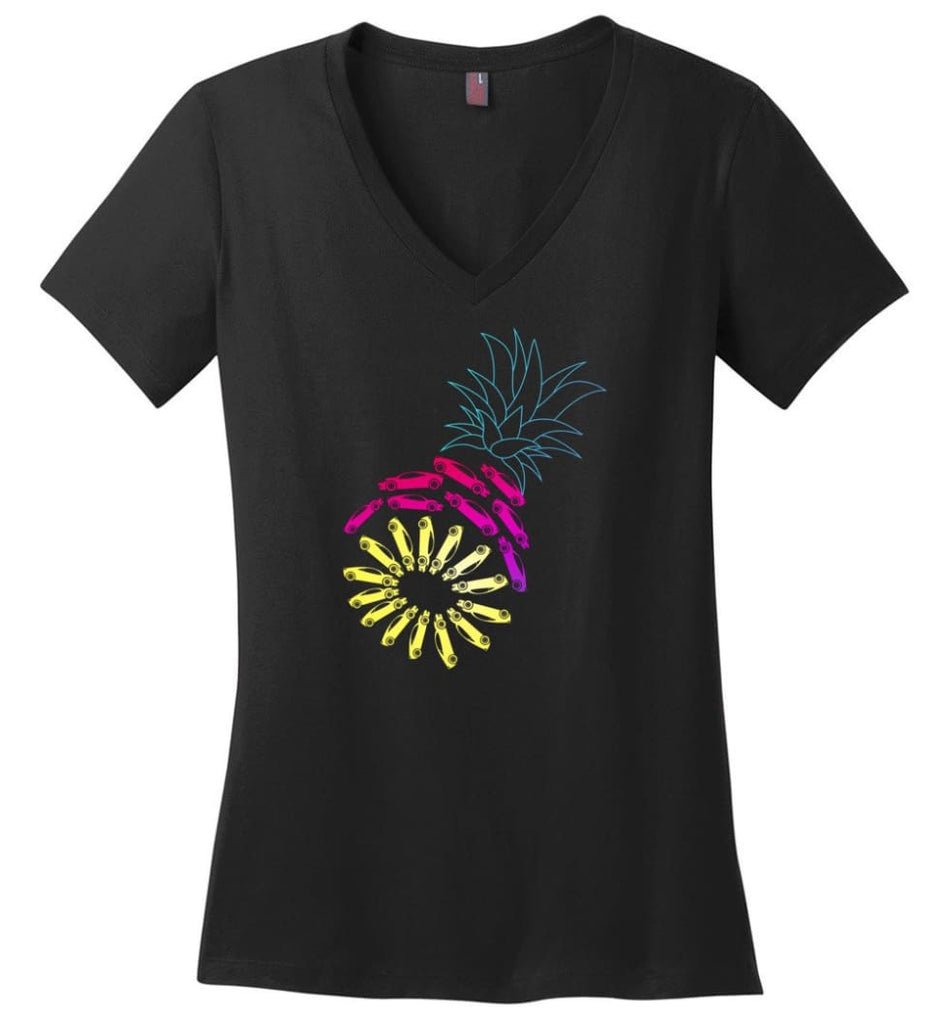 Vintage Car Pineapple Funny Graphic - Ladies V-Neck - Black / M - Ladies V-Neck