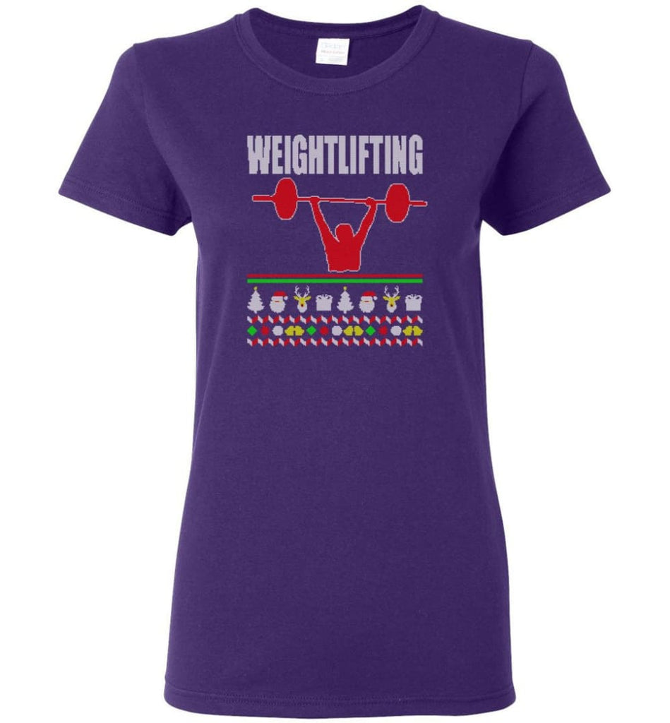 Weightlifting Ugly Christmas Sweater Women Tee - Purple / M