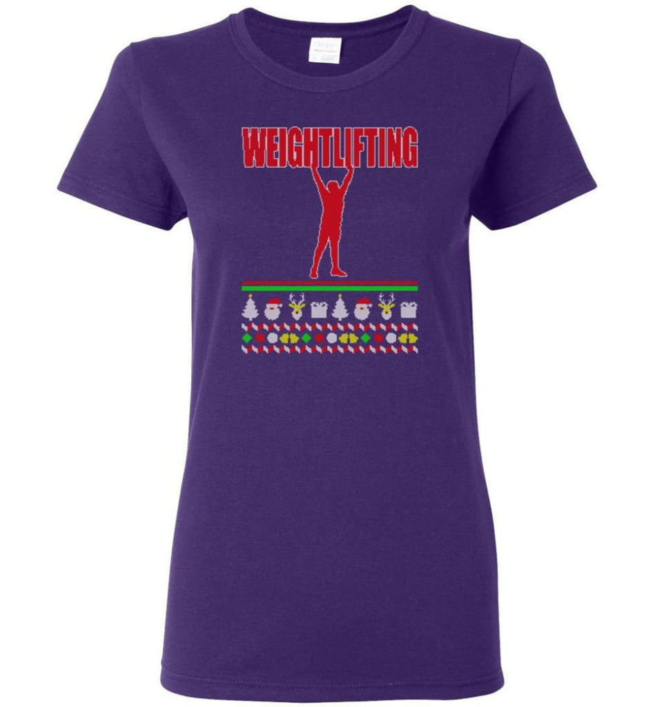 Weightlifting Ugly Christmas Sweater Women Tee - Purple / M