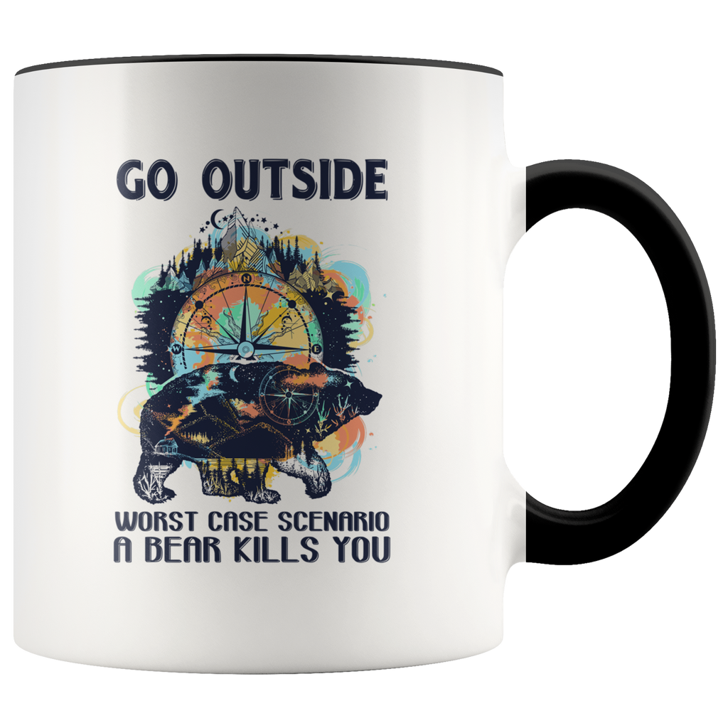 Mountain Wind Rose Compass Go Outside Worst Case Scenario A Bear Kills You Premium Accent Mug