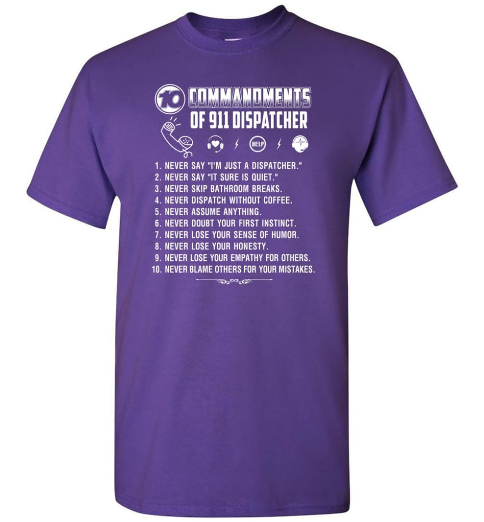 10 Commandments Of 911 Dispatcher T-Shirt - Purple / S