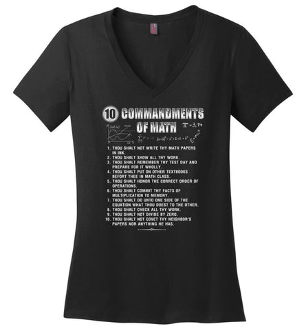 10 Commandments Of Math Ladies V-Neck - Black / M
