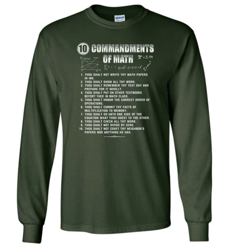 10 Commandments Of Math Long Sleeve T-Shirt - Forest Green / M