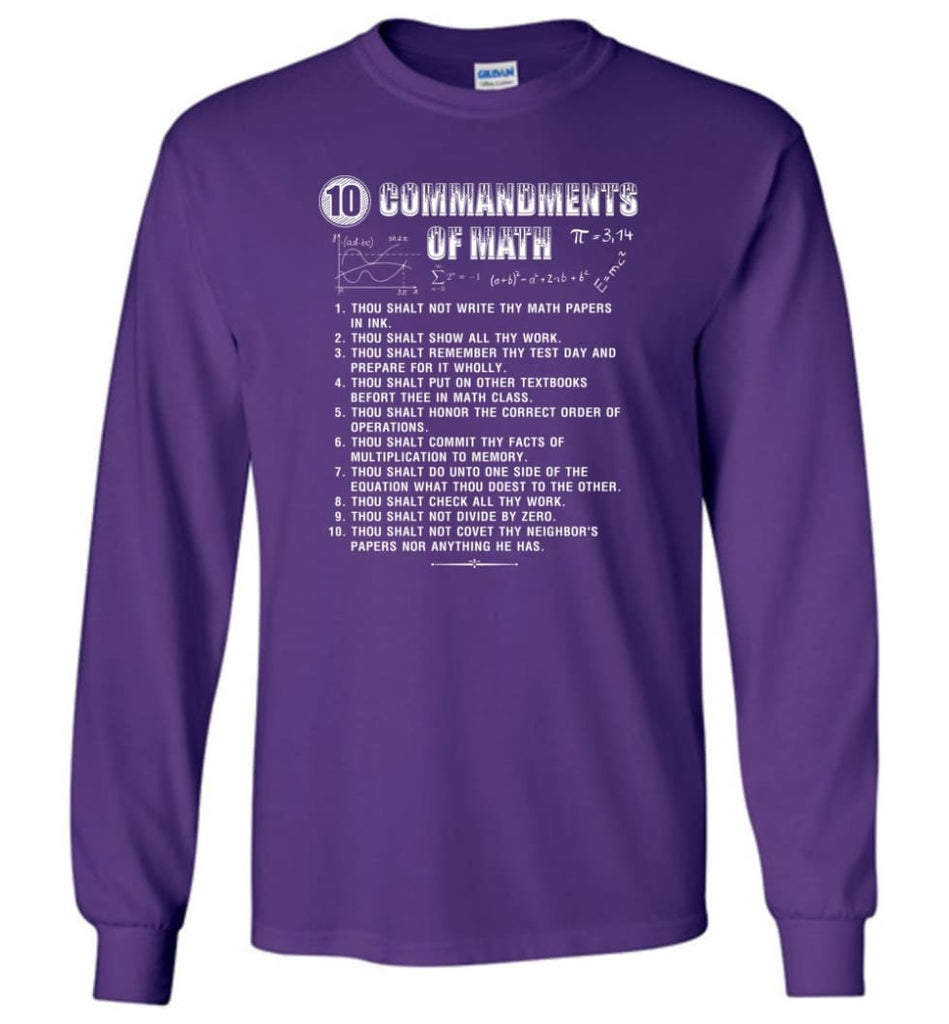 10 Commandments Of Math Long Sleeve T-Shirt - Purple / M