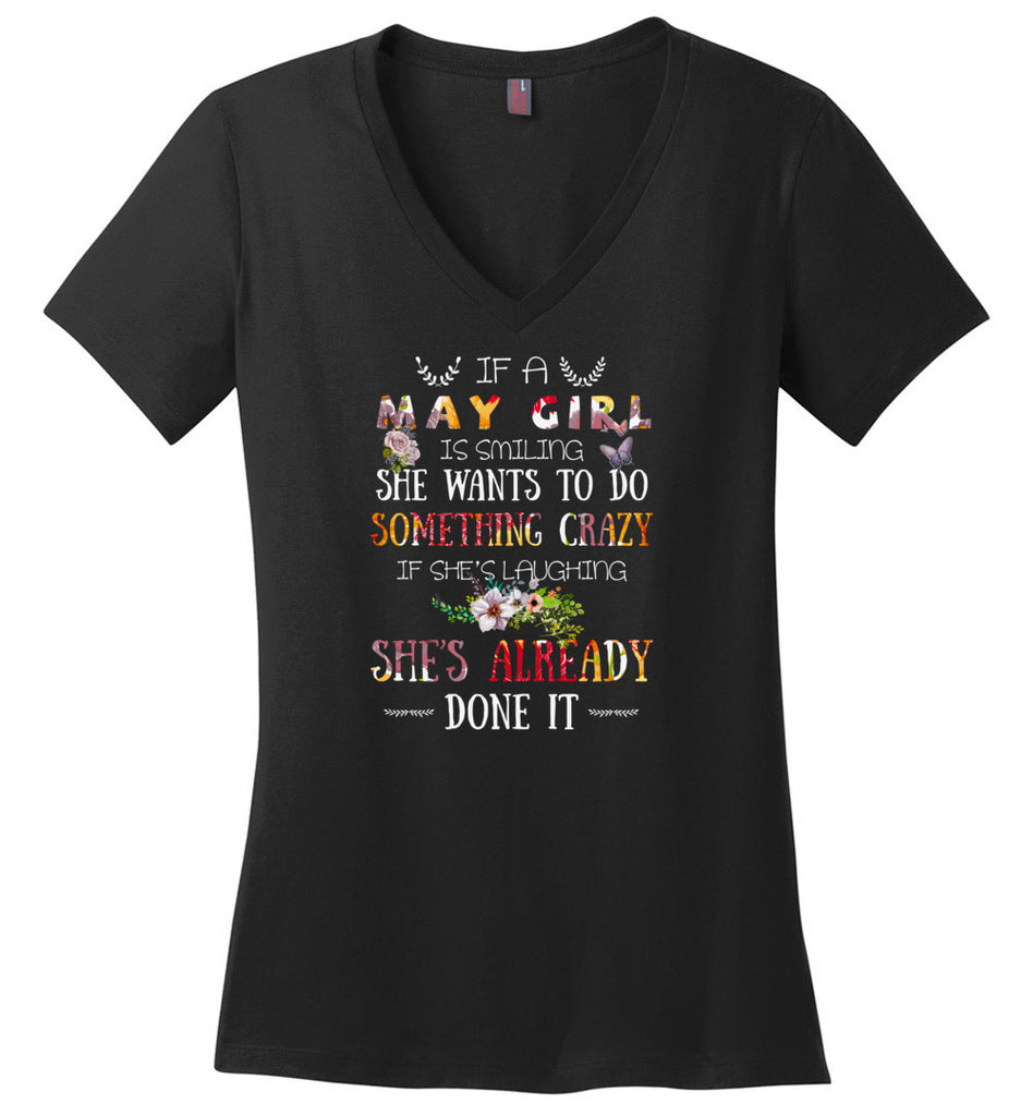 May Girl Birthday Gift If She Smiling or laughing - Ladies V-Neck