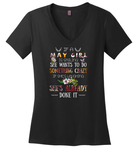 May Girl Birthday Gift If She Smiling or laughing - Ladies V-Neck