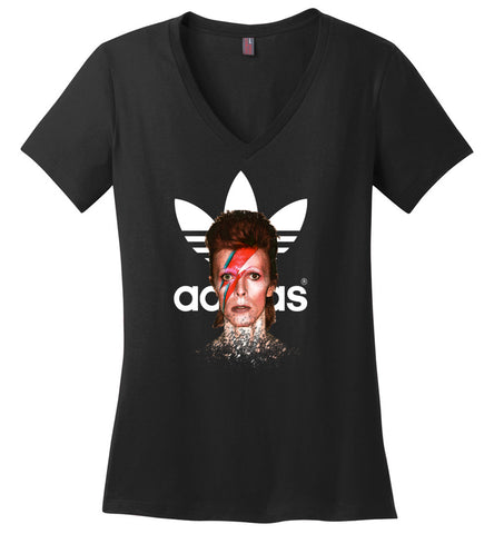 David Bowie Adidas Vintage Retro Music Gift for Fans - Ladies V-Neck