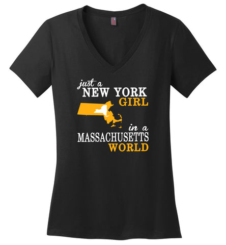 Just A New York Girl In A Massachusetts World - Ladies V-Neck