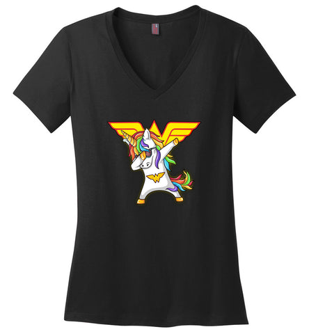 Unicorn Wonder Woman Dabbing - Ladies V-Neck