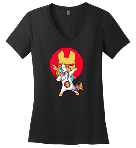 Unicorn Iron Man Dabbing - Ladies V-Neck