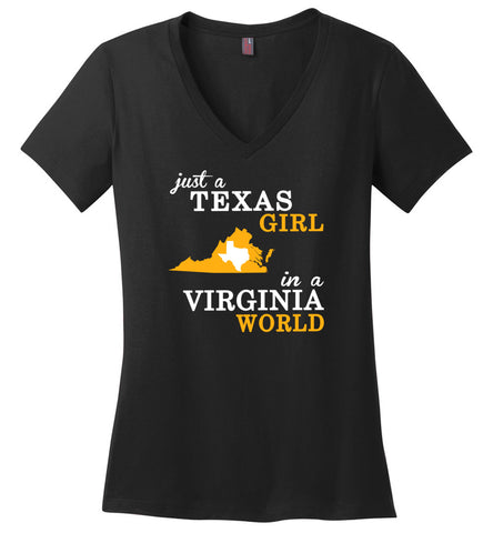 Just A Texas Girl In A Virginia World - Ladies V-Neck