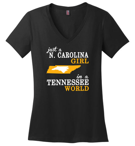 Just A N.Carolina Girl In Tennessee World - Ladies V-Neck