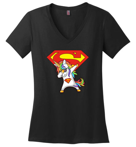 Unicorn Superman Dabbing - Ladies V-Neck
