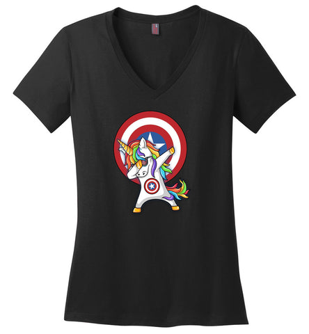 Unicorn Captain America Dabbing - Ladies V-Neck