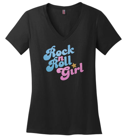 Rock n Roll Girl Music Fan Gift for Girls - Ladies V-Neck