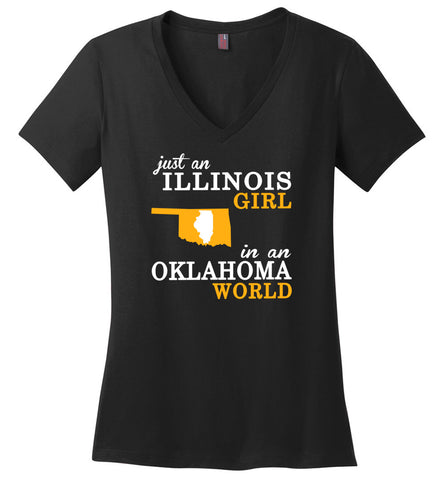 Just an Illinois Girl In An Oklahoma World - Ladies V-Neck
