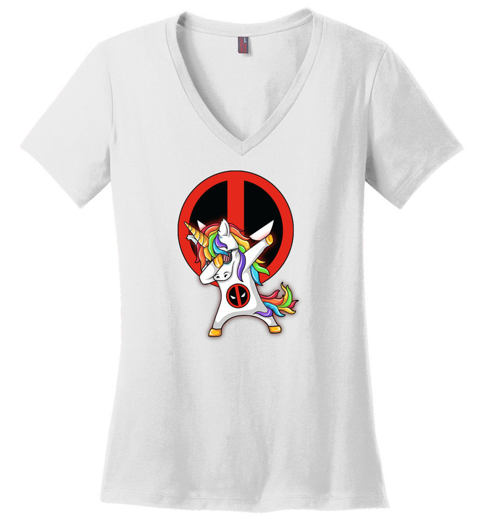 Unicorn Deadpool Dabbing - Ladies V-Neck